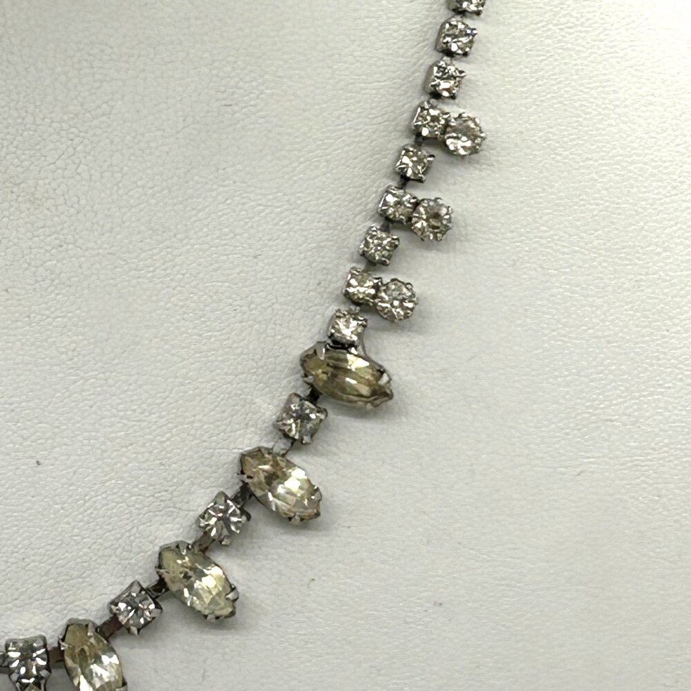 Vintage Weiss Rhinestone Necklace Choker Marquise Round Cut Wedding Formal Retro - Picture 5 of 11